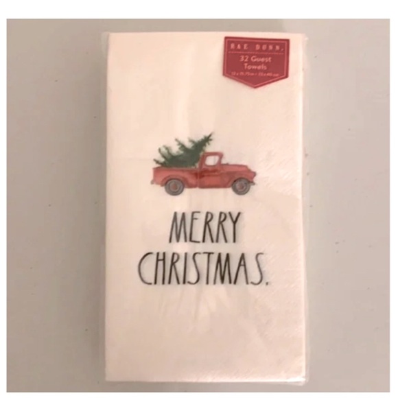 NEW Rae Dunn Guest Towels Napkins Red Truck Merry Christmas - Picture 1 of 2
